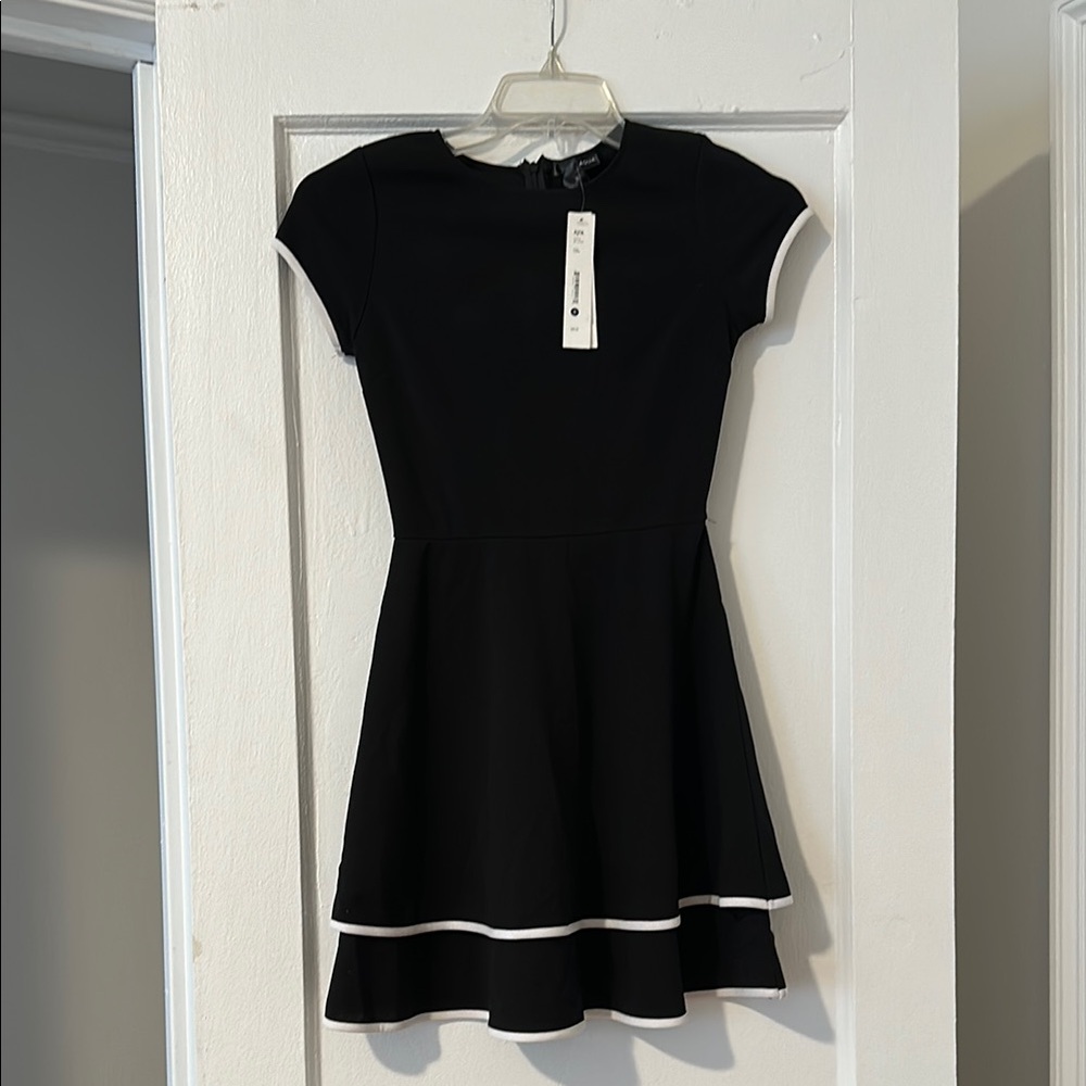 Aqua Black Mini Dress with White Trim